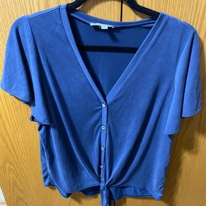 Top with buttons, tie front, and flutter sleeves